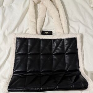 Black and Cream Quilted Tote Bag